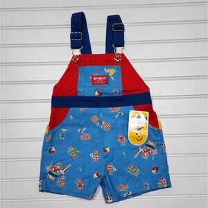 NWT Vintage Oshkosh B'gosh Colorblock Beach Teddy Bear Shortalls 24 Months